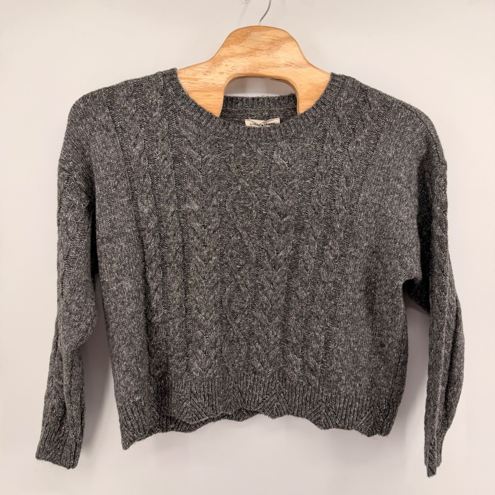 Lucky Brand Sweater Womens XL Gray Cable Knit Scalloped Hem Crewneck 157989 NEW